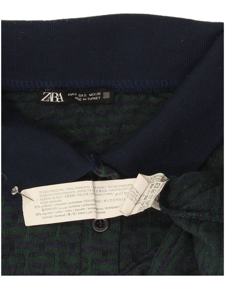 Zara Dame Polo Shirt UK 10 Small Navy Blue Geometrisk Polyester