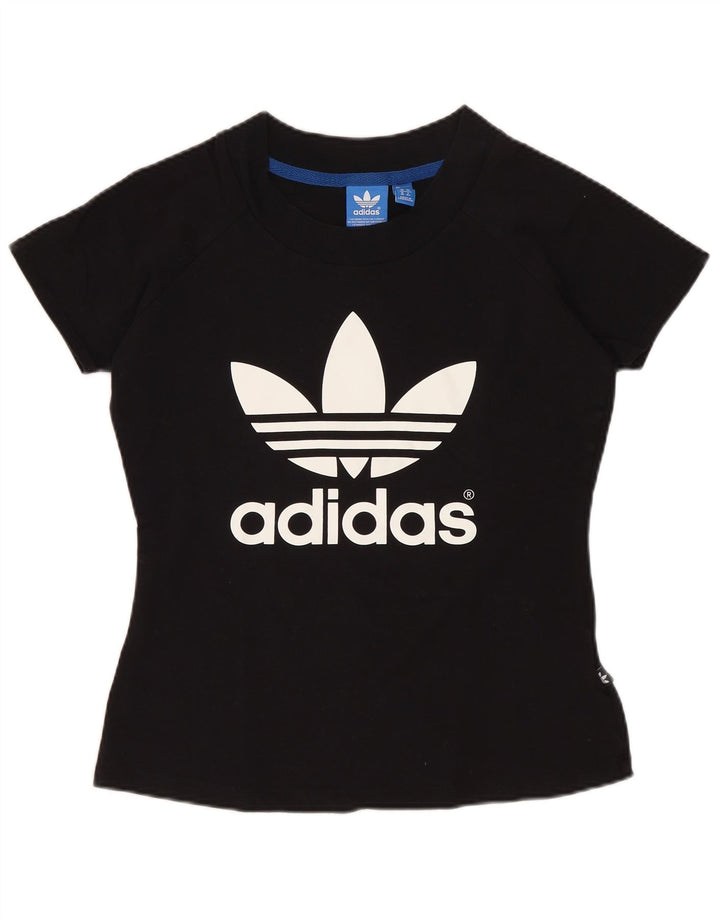 Adidas Dame Grafisk T-Shirt Top UK 10 Lille Sort