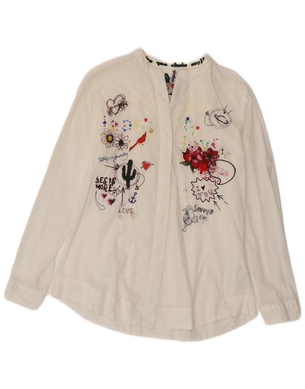 Desigual Dame Grafisk Langærmet Bluse Top UK 14 Large White Floral