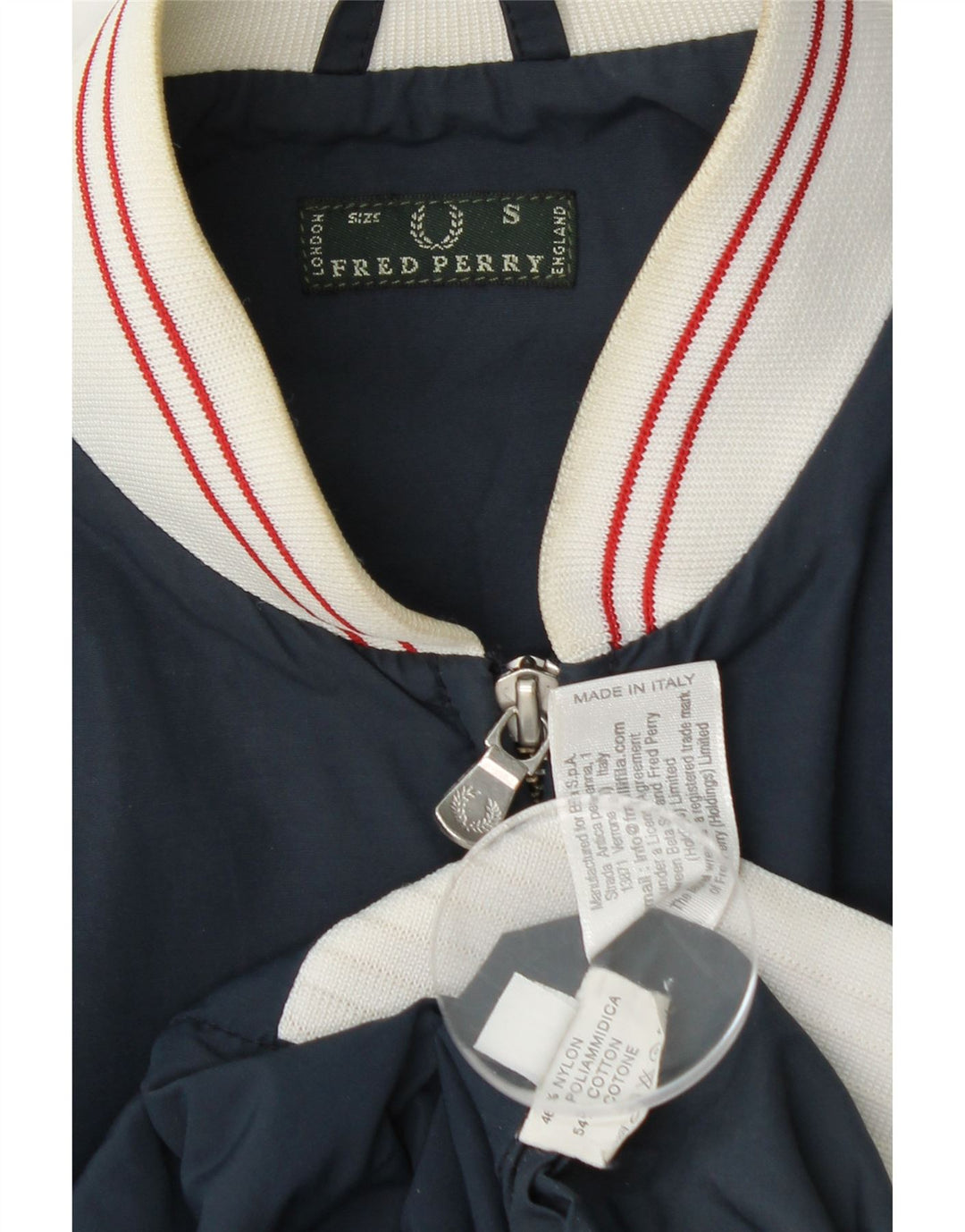 Fred Perry Womens Bomber Jacket UK 10 Small Navy Blue Colourblock Nylon