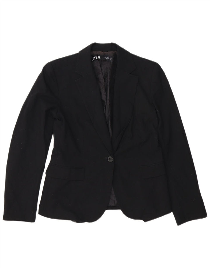 Zara Dame 1 Knap Oversized Blazer Jakke EU 38 Lille Sort Polyester
