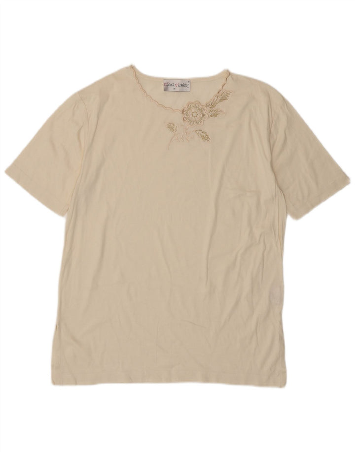 VINTAGE T-shirt top til kvinder EU 38 Medium Off White Blomsterbomuld