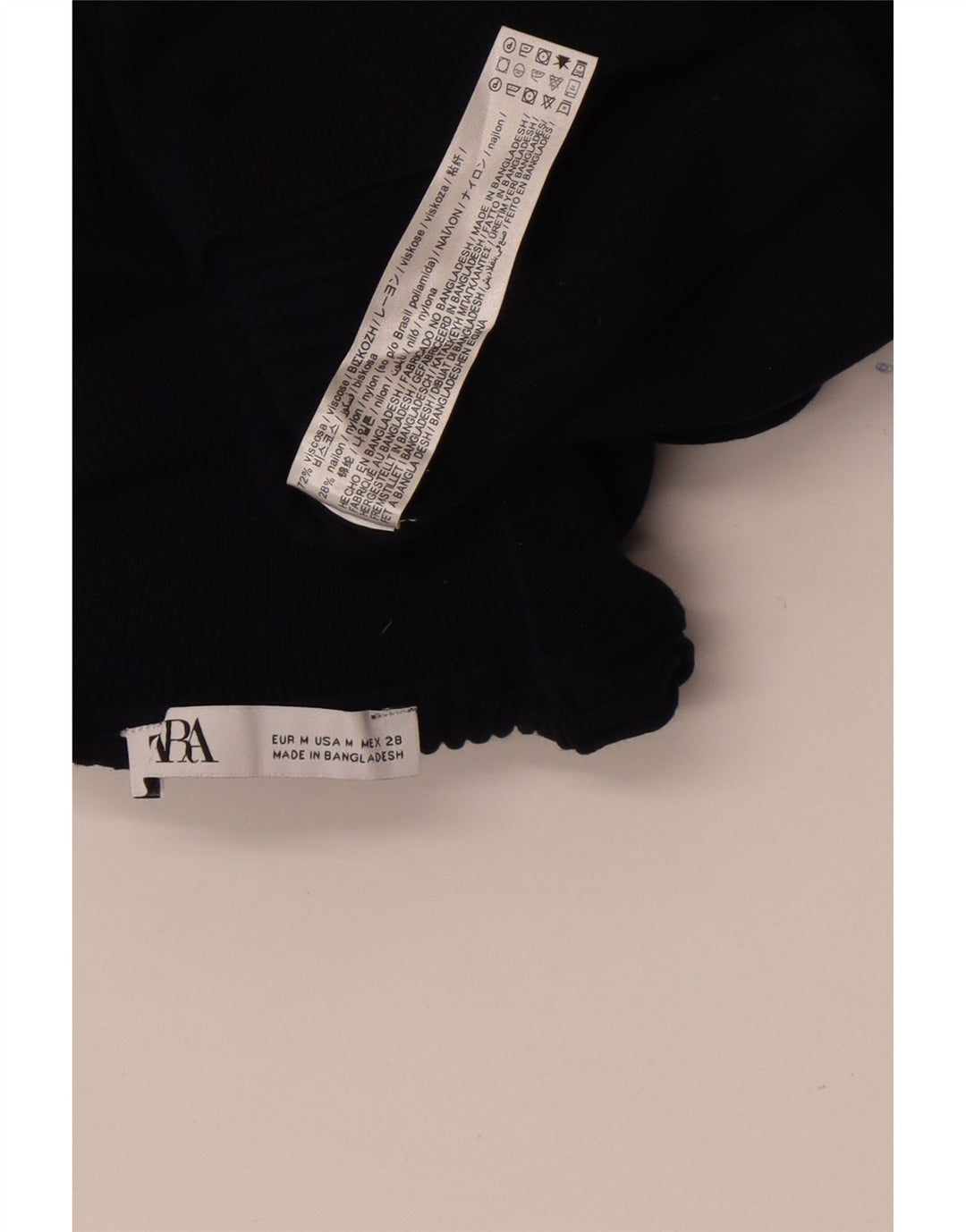 Zara Womens Crop Top Langærmet UK 12 Medium Navy Blue Viscose