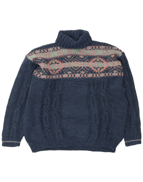 Vintage Herre rullehals sweater 2XL marineblå Fair Isle