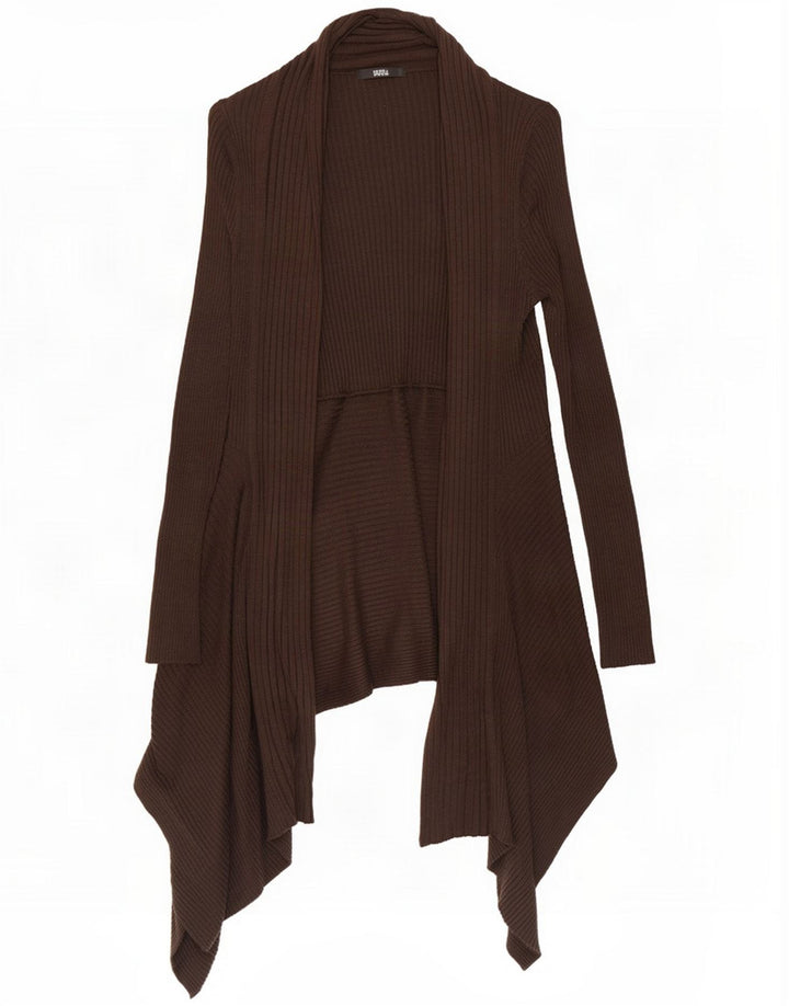 Marks & Spencer Dame Asymmetrisk Åben Cardigan Sweater UK 12 Medium Brun