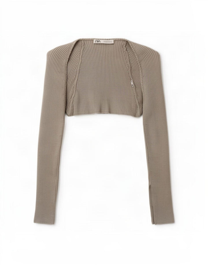 Zara Womens Crop Open Bolero Top UK 12 Medium Grå