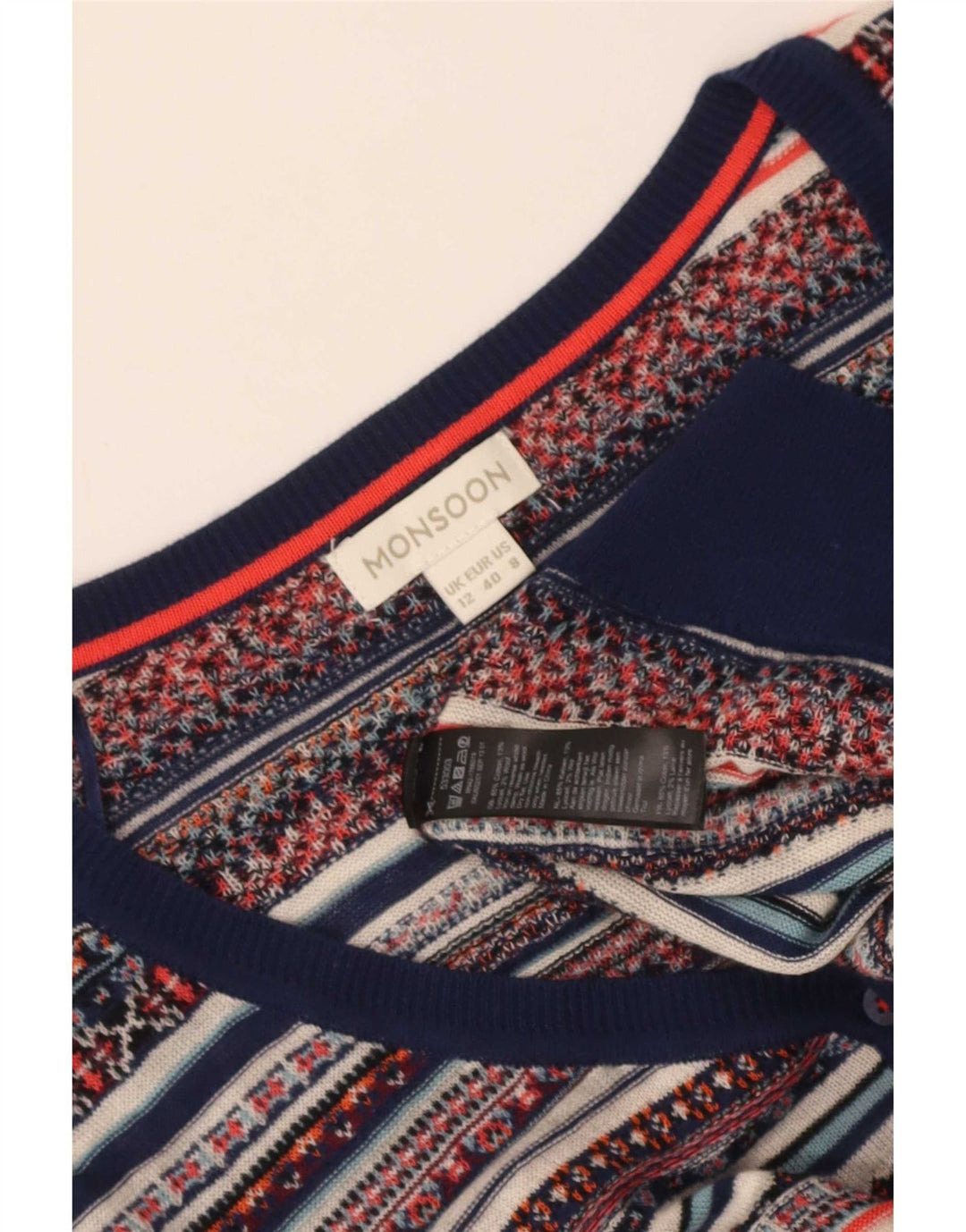 Monsoon Dame V-hals sweater UK 12 Medium Flerfarvet Fair Isle