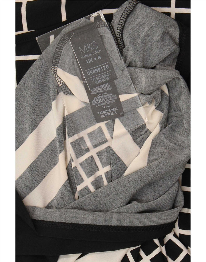 Marks & Spencer Kvinders 3/4-ærmede Skedekjole UK 8 Small Black Check