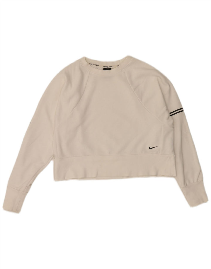 Nike Dame Dri Fit Grafisk Sweatshirt Jumper UK 10 Lille hvid stribet