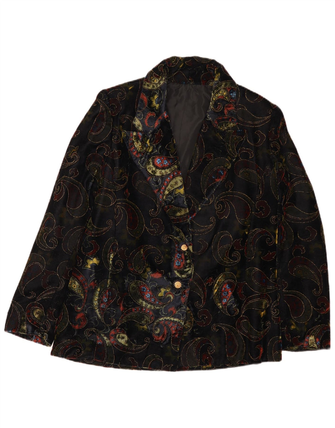 Vintage Dame 2 Button Velvet Blazer Jacket UK 12 Medium Black Paisley