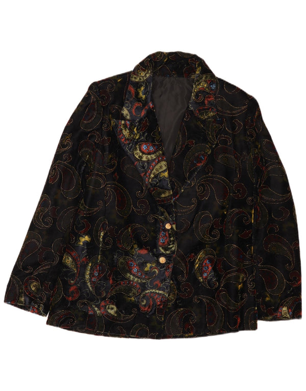 Vintage Dame 2 Button Velvet Blazer Jacket UK 12 Medium Black Paisley