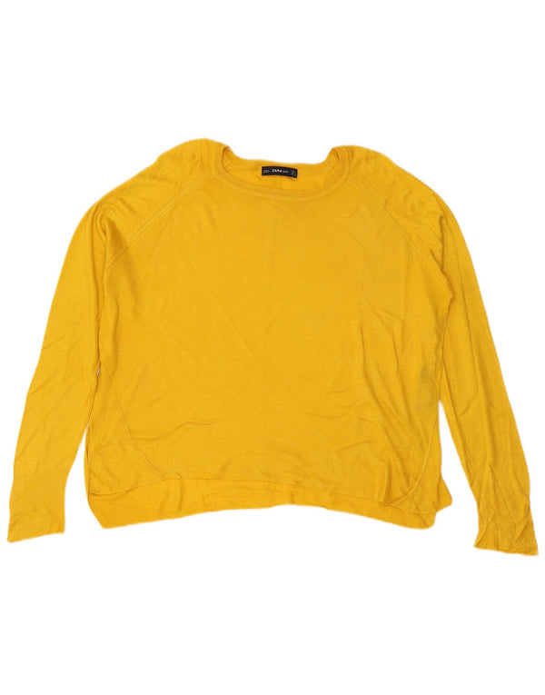 Zara Dame Boat Neck Jumper Sweater UK 16 Large Yellow Viscose