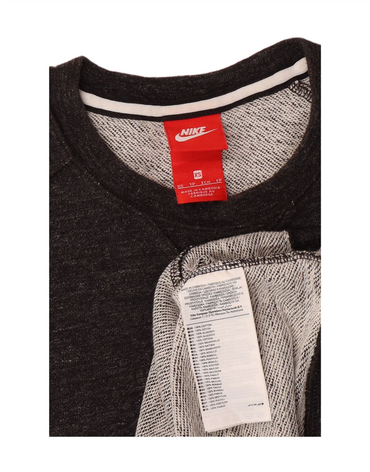 NIKE Womens Oversized Sweatshirt Jumper UK 6 XS Grey Flecked Cotton Vintage Nike and Second-Hand Nike from Messina Hembry 