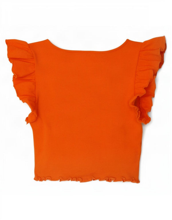 Zara Womens Crop Top UK 10 Small Orange Bomuld