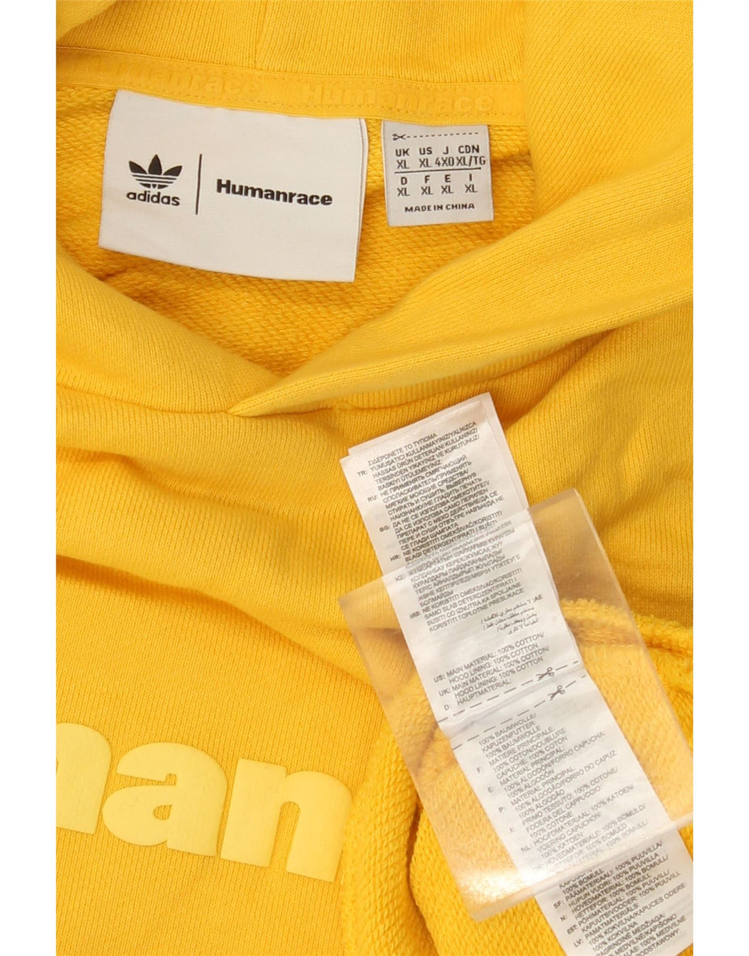ADIDAS Herre Humanrace Grafisk Hoodie Jumper XL Gul Bomuld