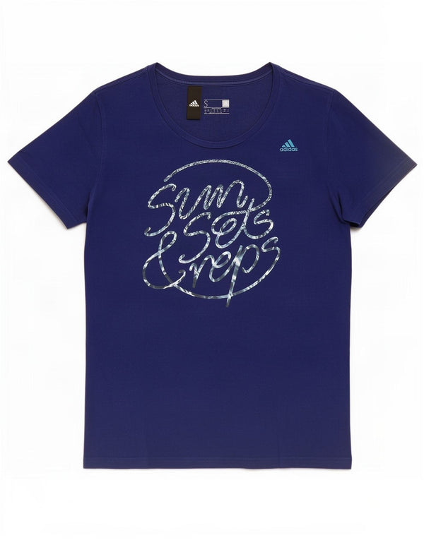 Adidas Dame Grafisk T-Shirt Top UK 8/10 Small Blue Cotton