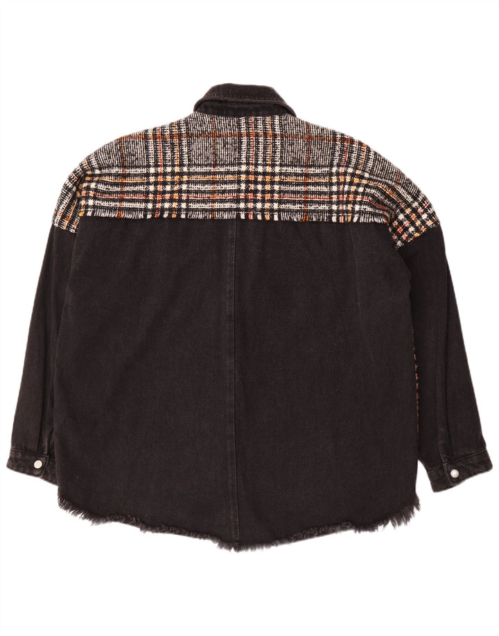 Zara Dame Oversized Denim Jacket UK 10 Lille sort ternet polyester