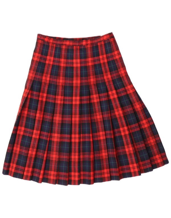 Vintage damekniv plisseret nederdel IT 42 Medium W28 Rødternet Virgin Wool