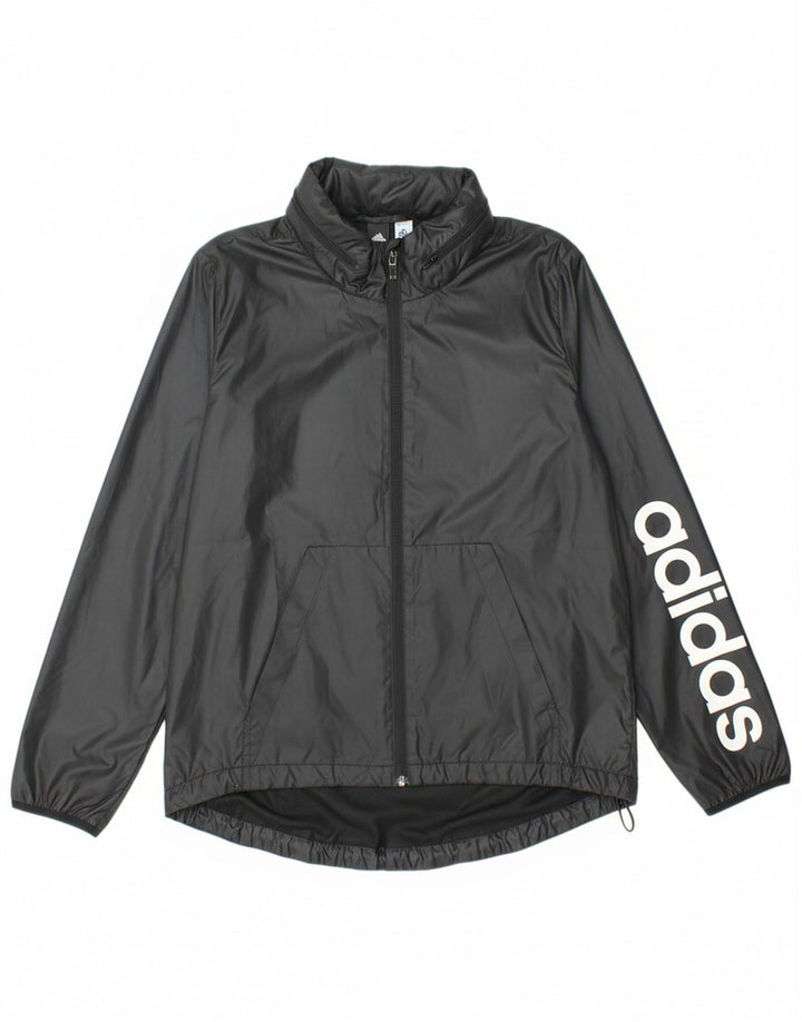 ADIDAS Womens Hooded Graphic Rain Jacket UK 12/14 Medium Black Polyester