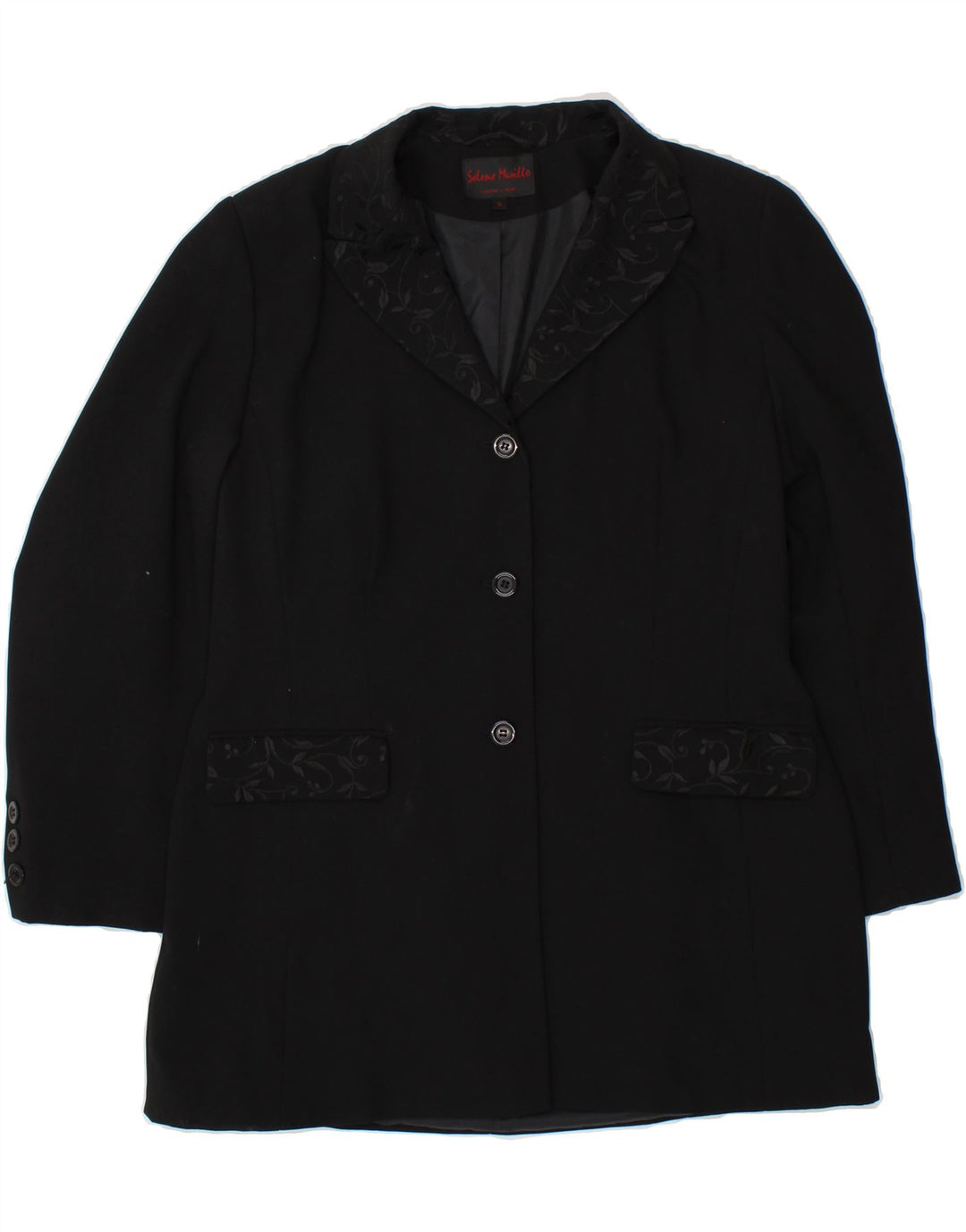 VINTAGE Womens 3 Button Blazer Jacket UK 14 Large Black Polyester Vintage Vintage and Second-Hand Vintage from Messina Hembry 