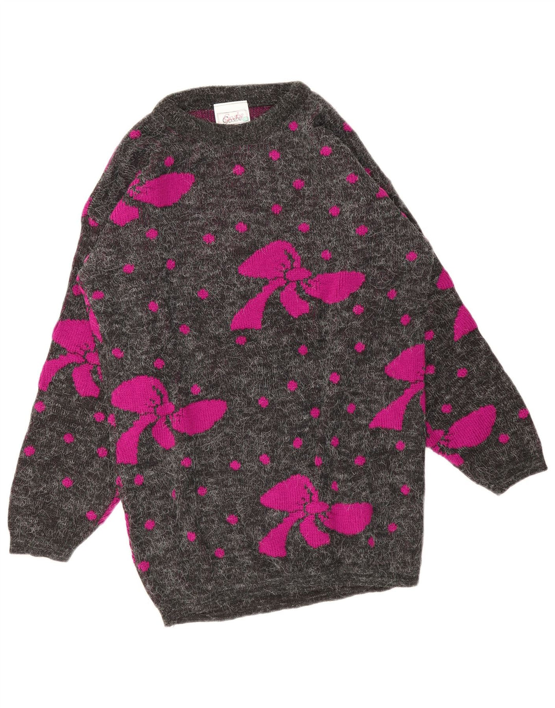 Vintage Dame Longline Boat Neck Jumper Sweater One Size Grå plettet