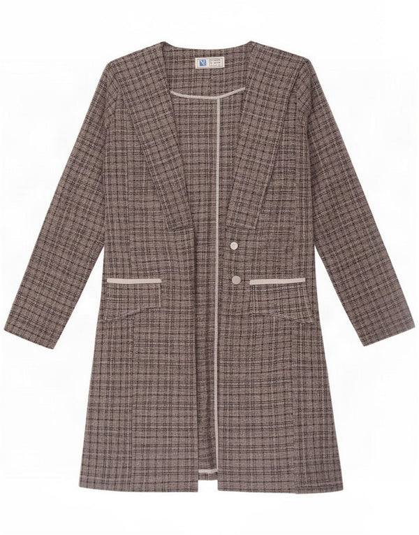Vintage Womens Longline Open Blazer Jacket UK 14 Medium Grey Plaid