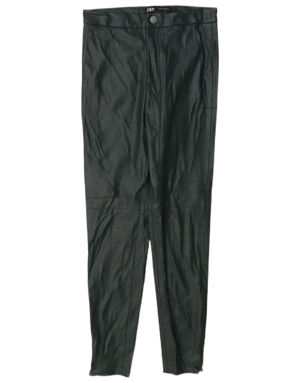 Zara Dame Skinny imiteret læderbukser Små W26 L27 Grøn polyester
