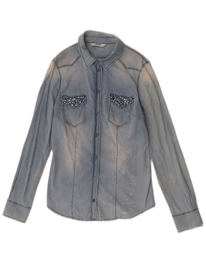 Liu Jo Dame Denim Shirt UK 12 Medium Blue