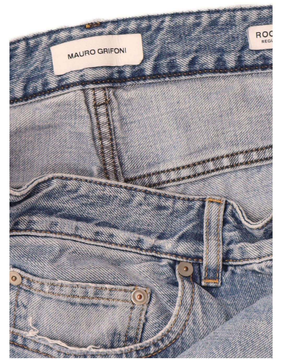 Mauro Grifoni Herre Distressed Straight Jeans W33 L30 Blå Bomuld