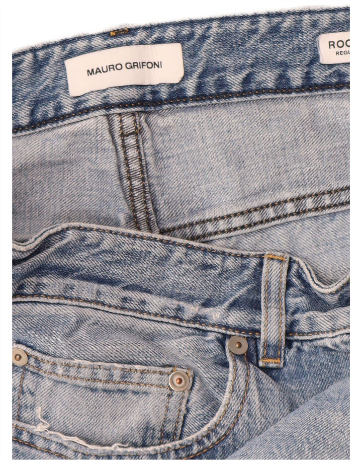 Mauro Grifoni Herre Distressed Straight Jeans W33 L30 Blå Bomuld