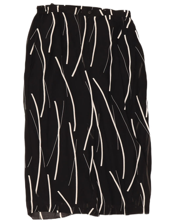 Vintage Dame Midi Nederdel UK 16 Large W34 Sort Stribet Viscose