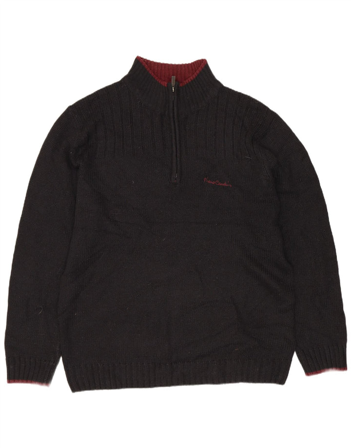 PIERRE CARDIN Dame sweater med lynlås i halsen UK 20 2XL Sort Akryl