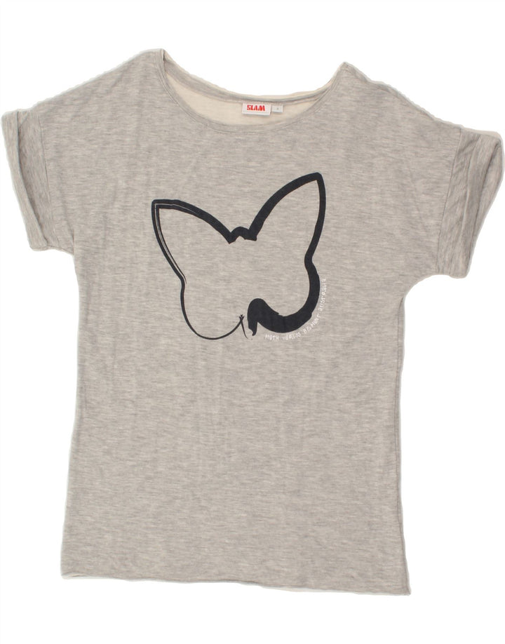 SLAM Womens Graphic T-Shirt Top UK 10 Small Grey Cotton Vintage Slam and Second-Hand Slam from Messina Hembry 