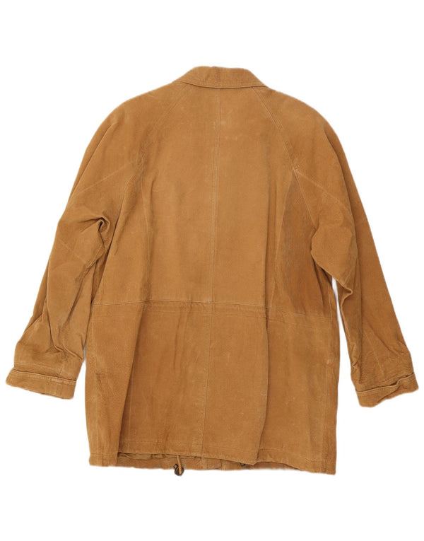 Vintage Dame Oversized Ruskind Overfrakke UK 16 Large Beige Læder