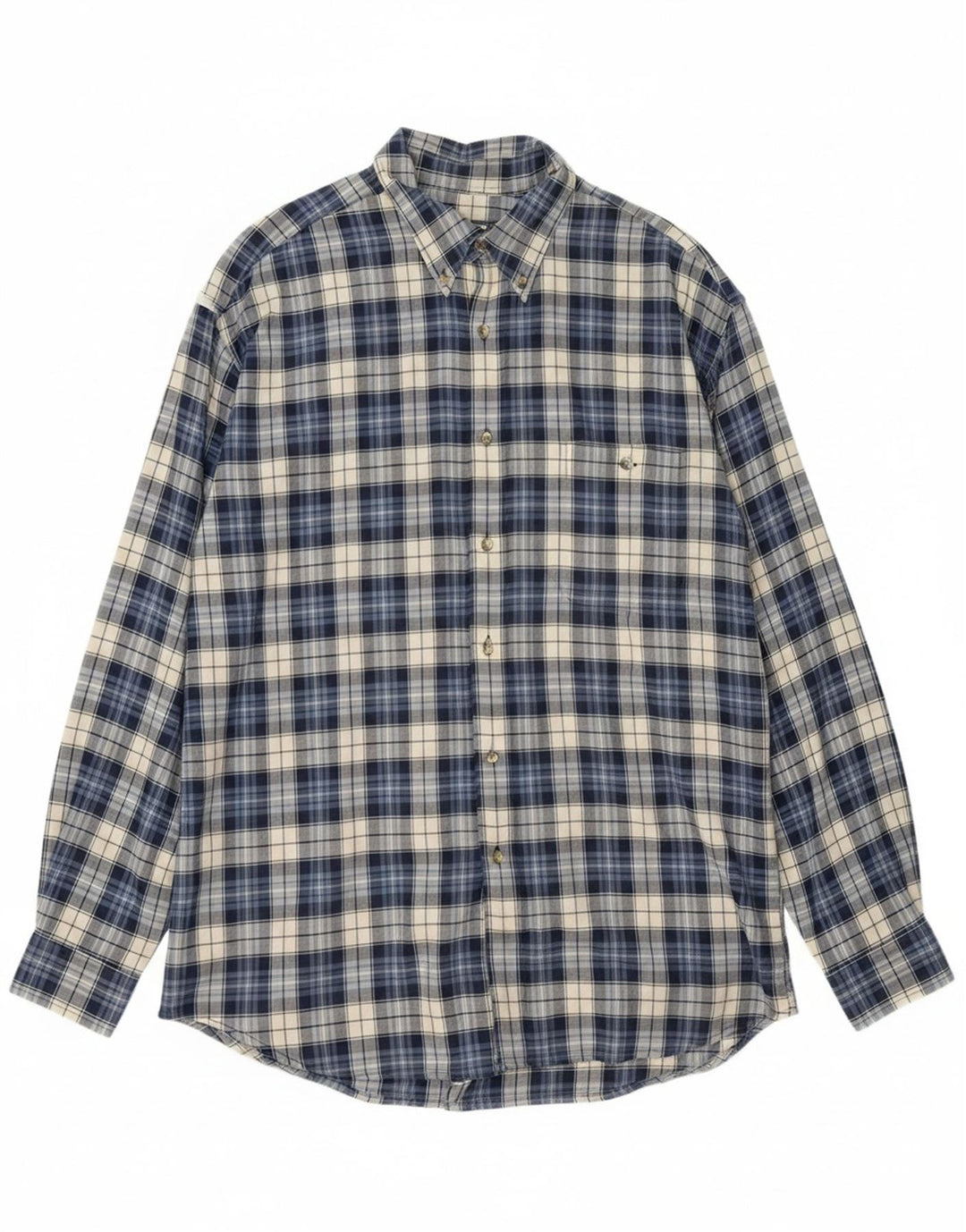 EDDIE BAUER Mens Shirt XL Navy Blue Check Cotton Vintage Eddie Bauer and Second-Hand Eddie Bauer from Messina Hembry 