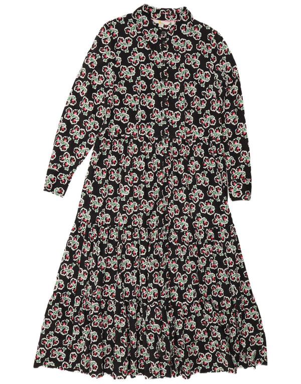 Boden Dame Langærmet Regular Tiered Dress UK 14 Large Black Floral