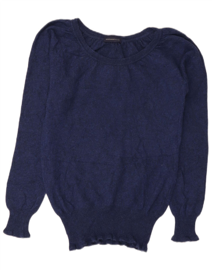 TRUSSARDI JEANS Dame Boat Neck Jumper Sweater UK 12 Medium Navy Blue