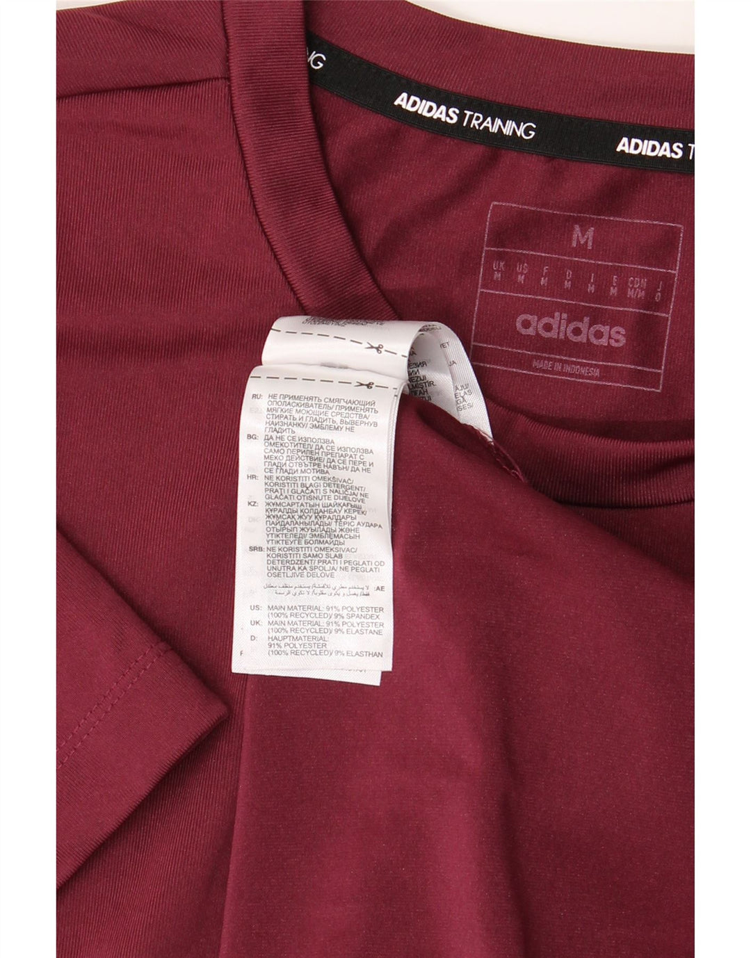 Adidas Herre T-Shirt Top Medium Burgundy Colourblock Polyester