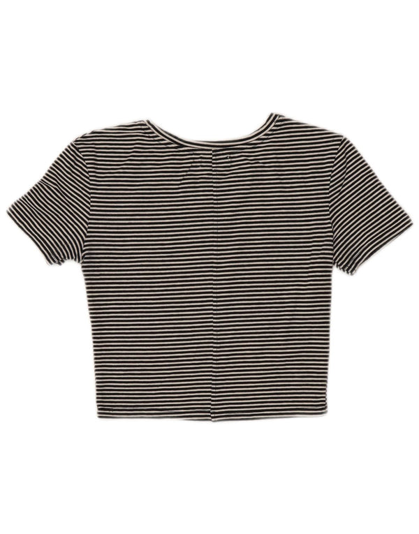 Zara Womens Crop T-Shirt Top UK 8 Lille sort stribet