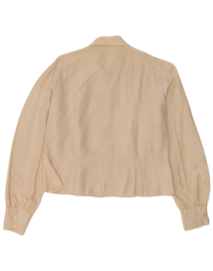 Vintage Dame Crop Shirt Bluse UK 14 Medium Beige