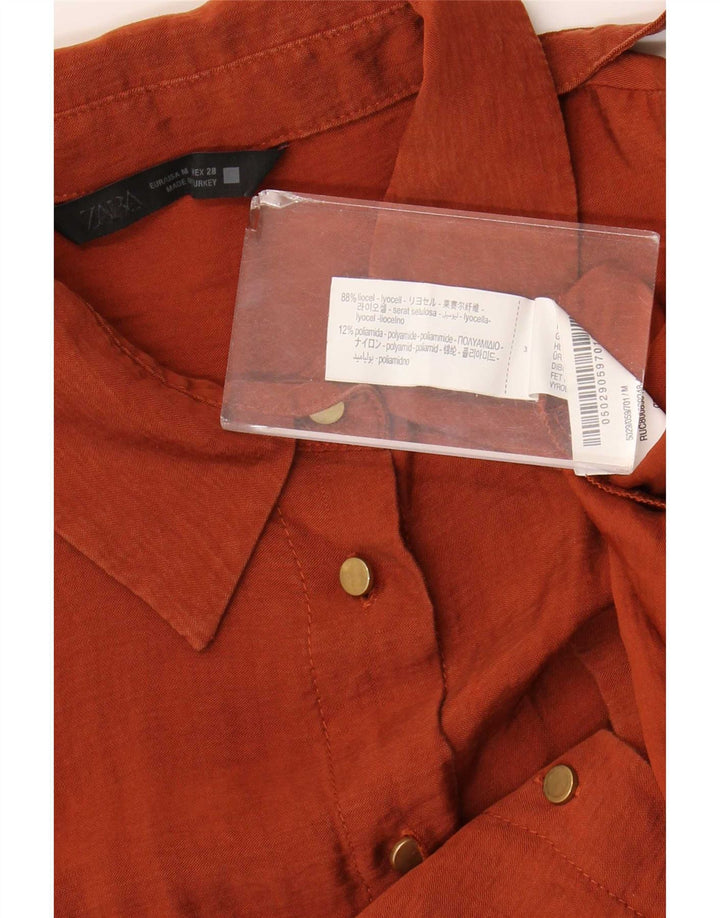 Zara Kortærmet Oversized Skjorte til kvinder UK 14 Medium Brun Lyocell