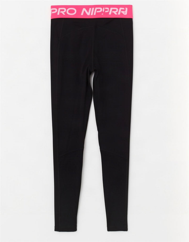 Nike Dame Dri Fit Grafiske Leggings UK 8 Small Black Colourblock Polyester