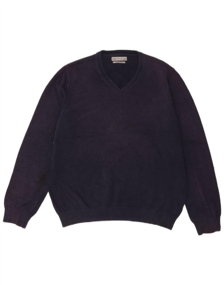 Marks & Spencer Herre V-hals sweater Stor marineblå bomuld