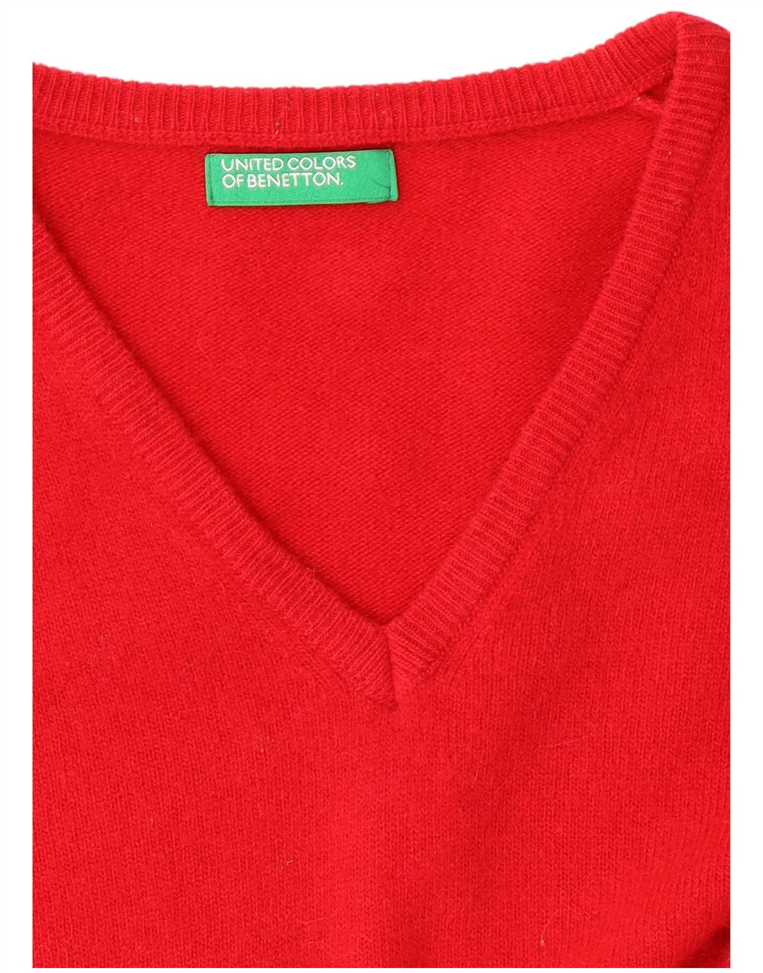 BENETTON Dame V-hals sweater UK 10 Lille Rød