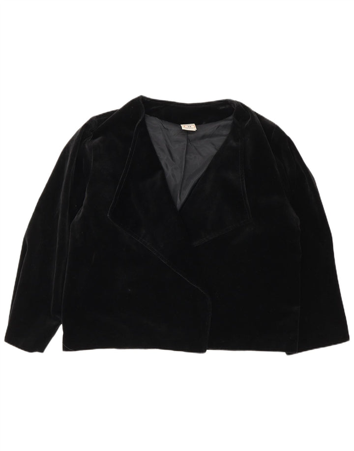 Vintage Dame Velvet Oversized Blazer Jacket UK 14 Medium Sort Bomuld