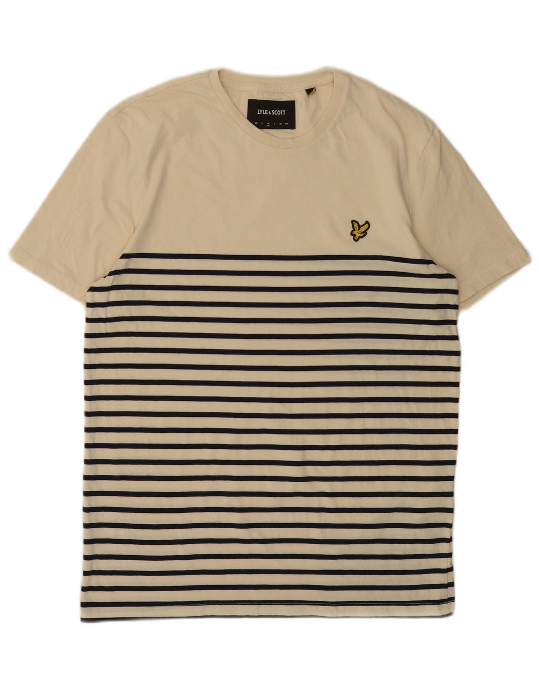 LYLE & SCOTT Herre T-shirt Top Medium Beige Stribet Bomuld