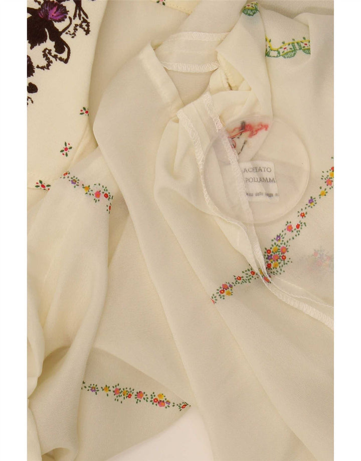 Vintage Dame Gennemsigtig Skjorte Bluse IT 44 Medium Off White Floral
