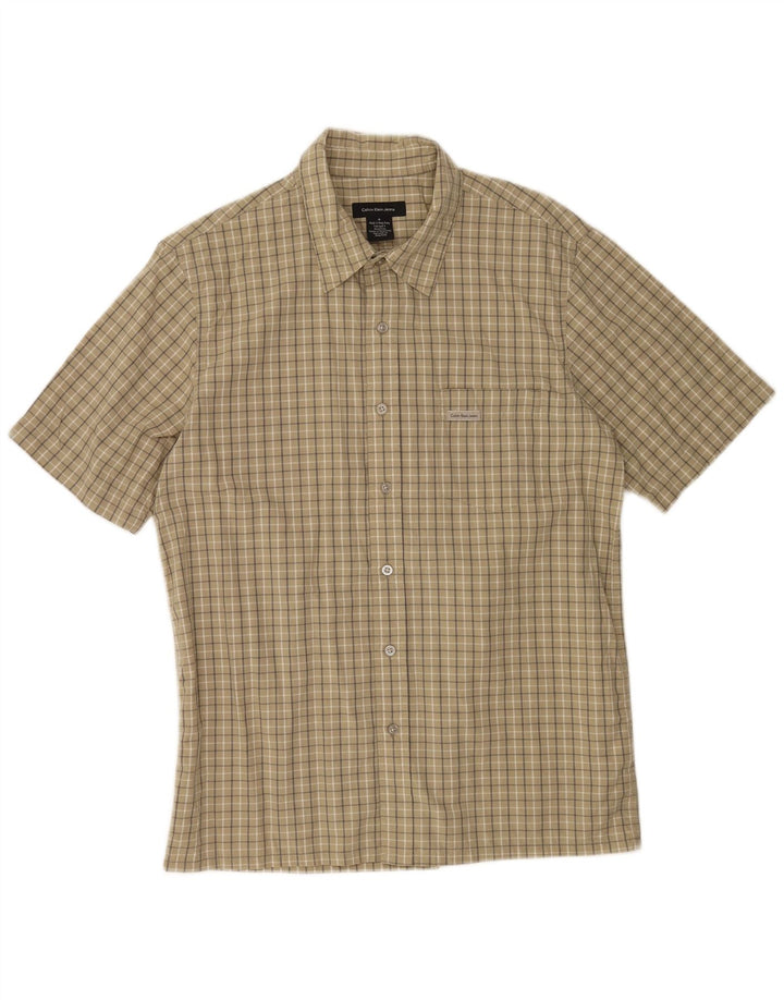 Calvin Klein Jeans Kortærmet Herreskjorte Medium Khaki Ternet Bomuld