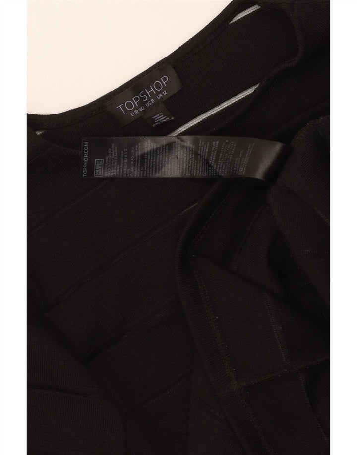 Topshop Dame Langærmet Skift Kjole UK 12 Medium Sort Stribet Polyester