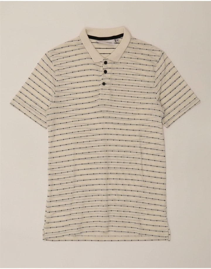 ANERKJENDT Mens Polo Shirt Small Off White Striped Cotton